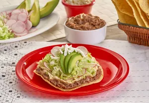 Tostada de pollo deshebrada